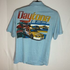 Vintage Anvil Daytona‎ USA Shirt Men M Blue Polo Speed Weeks 89 1989 NASCAR